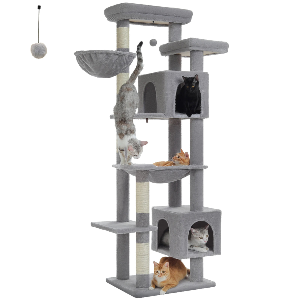 Tall Cat Tree for Indoor Cats Big Cat Tower with Super Large Hammock Cat Climbing Tree with Scratching Posts Condo House Black Whispering Desires Shoppe