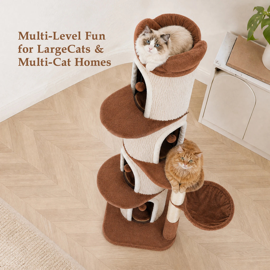 Large Cat Tree with Multiple Condos & Flower Bed