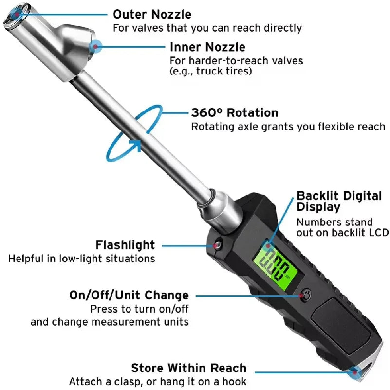 Digital Dual-Head Tire Pressure Gauge – 230 PSI