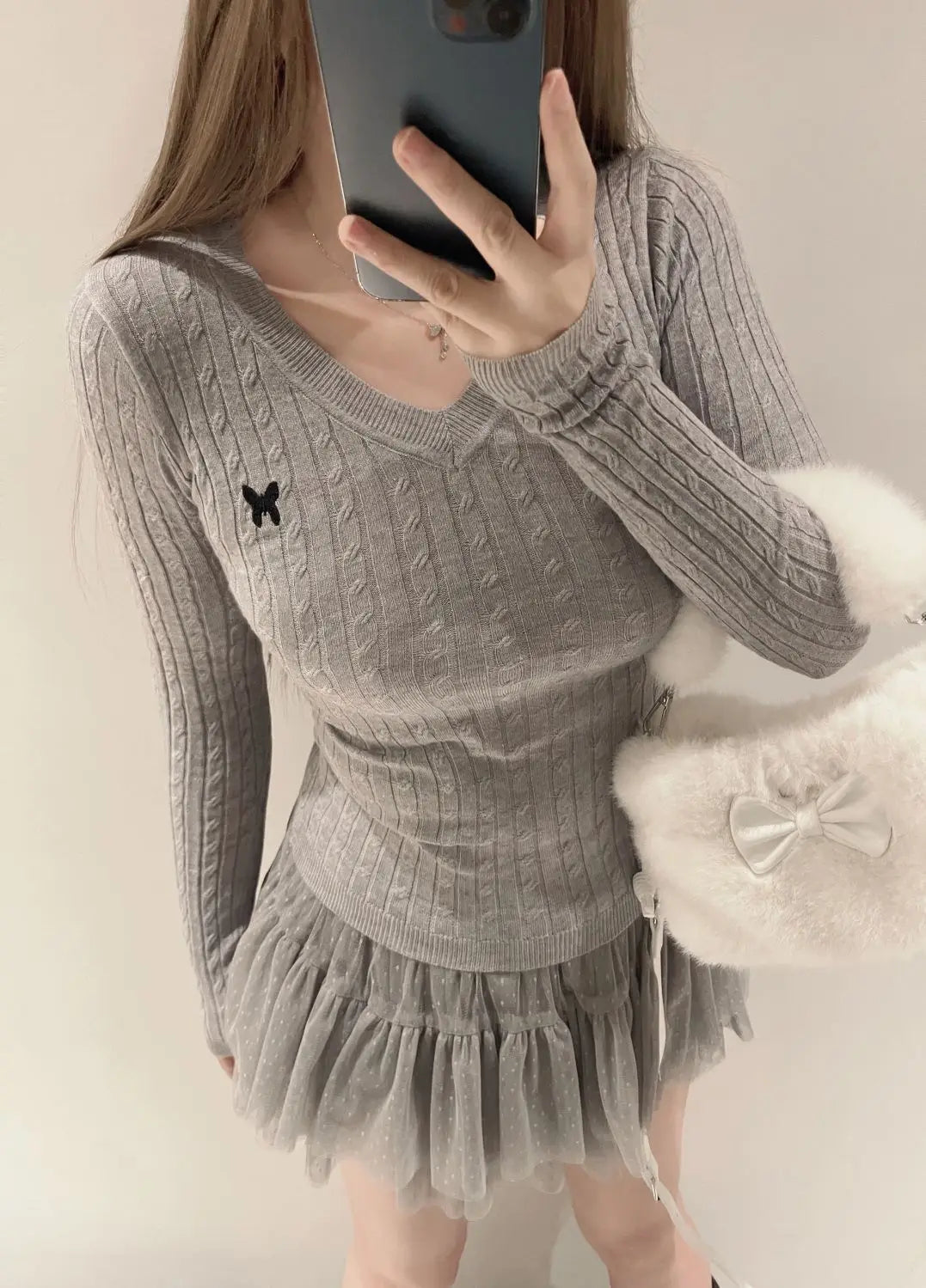 Casual V Neck White Pullovers Women Sweaters Autumn Winter Basic Long Sleeve Y2k Clothes Korean Pink Grey Ladies Tops Jumpers Whispering Desires Shoppe