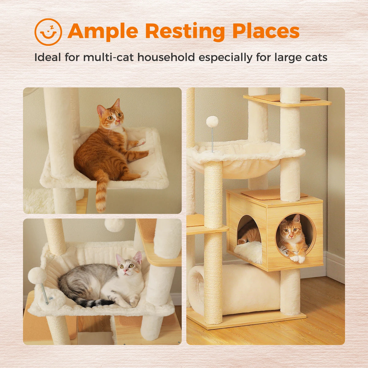 Adjustable Floor-to-Ceiling Cat Tree with Large Hammock