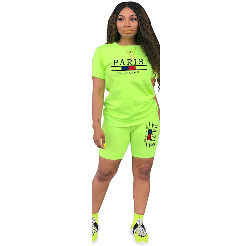 Women's Printed Short-Sleeve Tee and Shorts Set