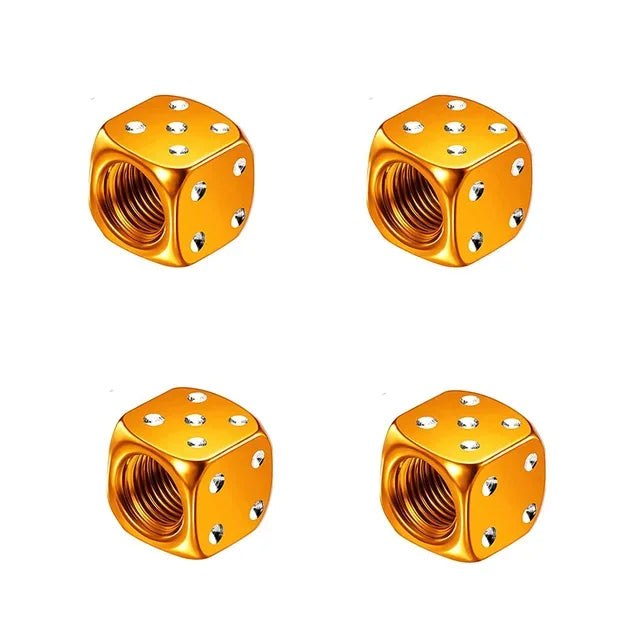 Dice-Style Aluminum Tire Valve Caps – Set of 4