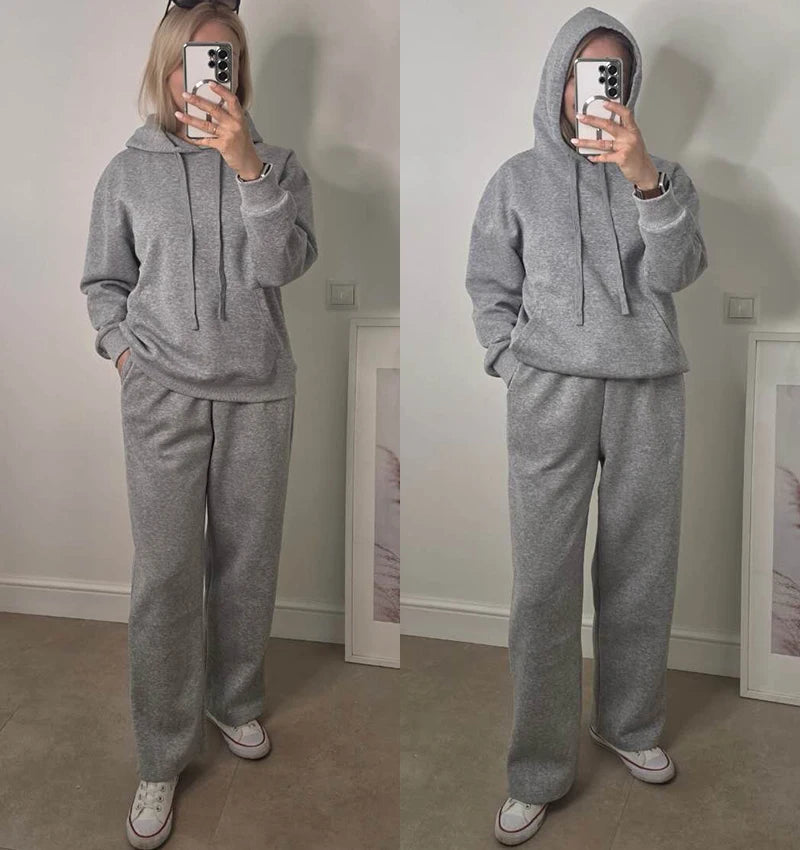 Women's Cotton-Blend Hoodie and Wide-Leg Pants Set