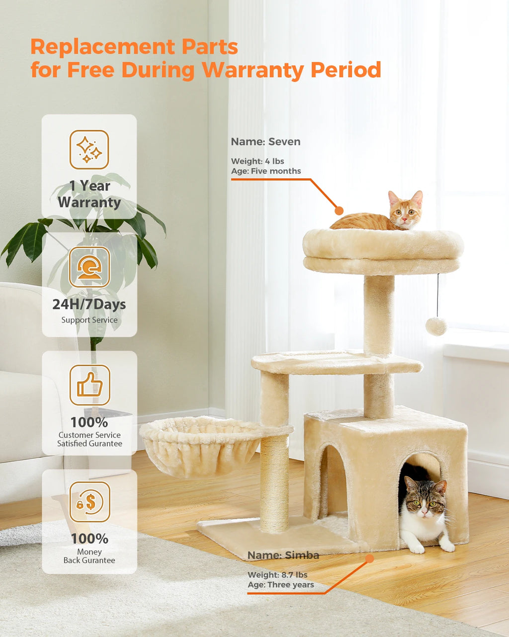 Compact Cat Tree with Removable Perch & Hammock