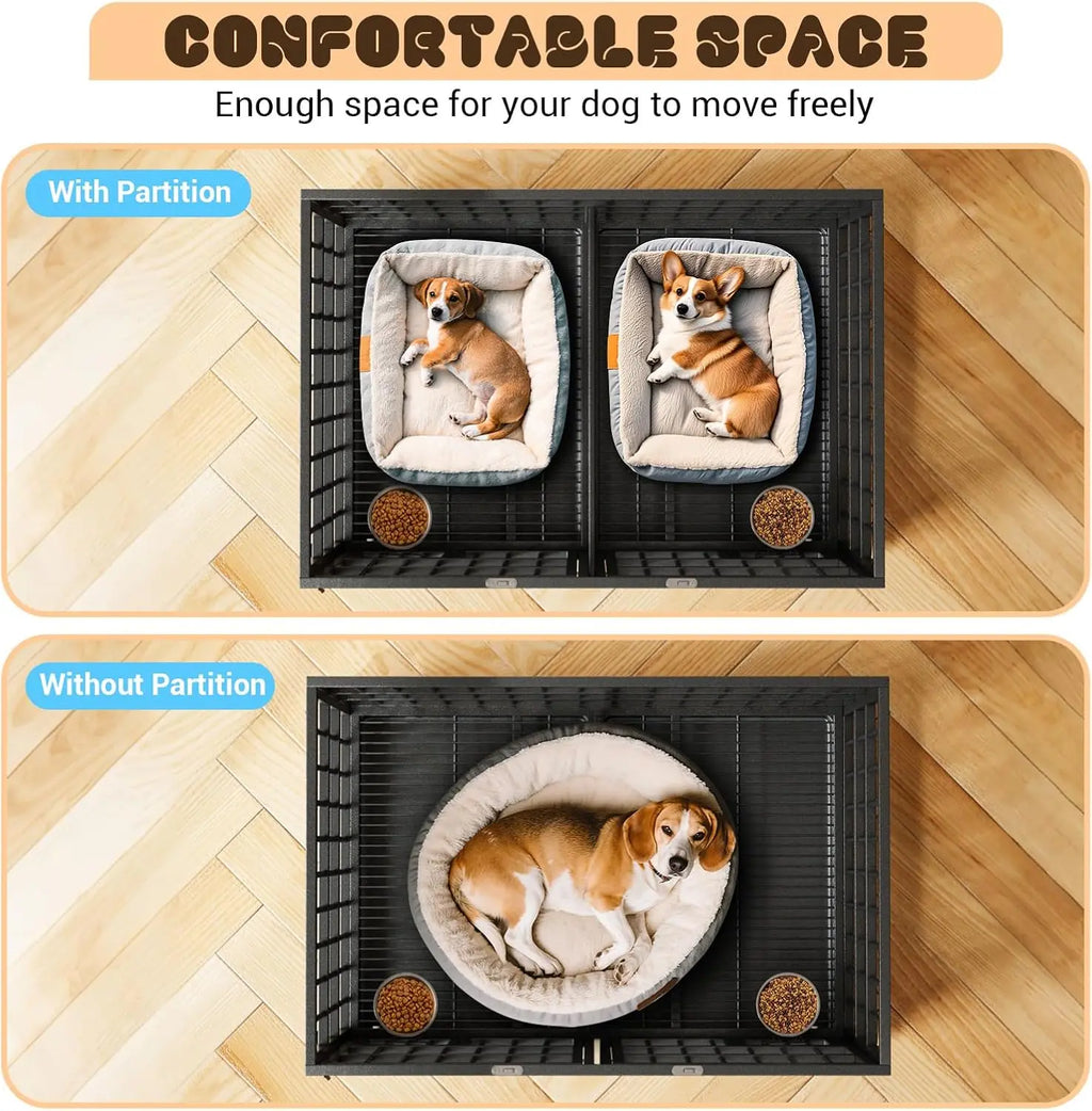 42" Metal Dog Crate with Wheels & Removable Tray