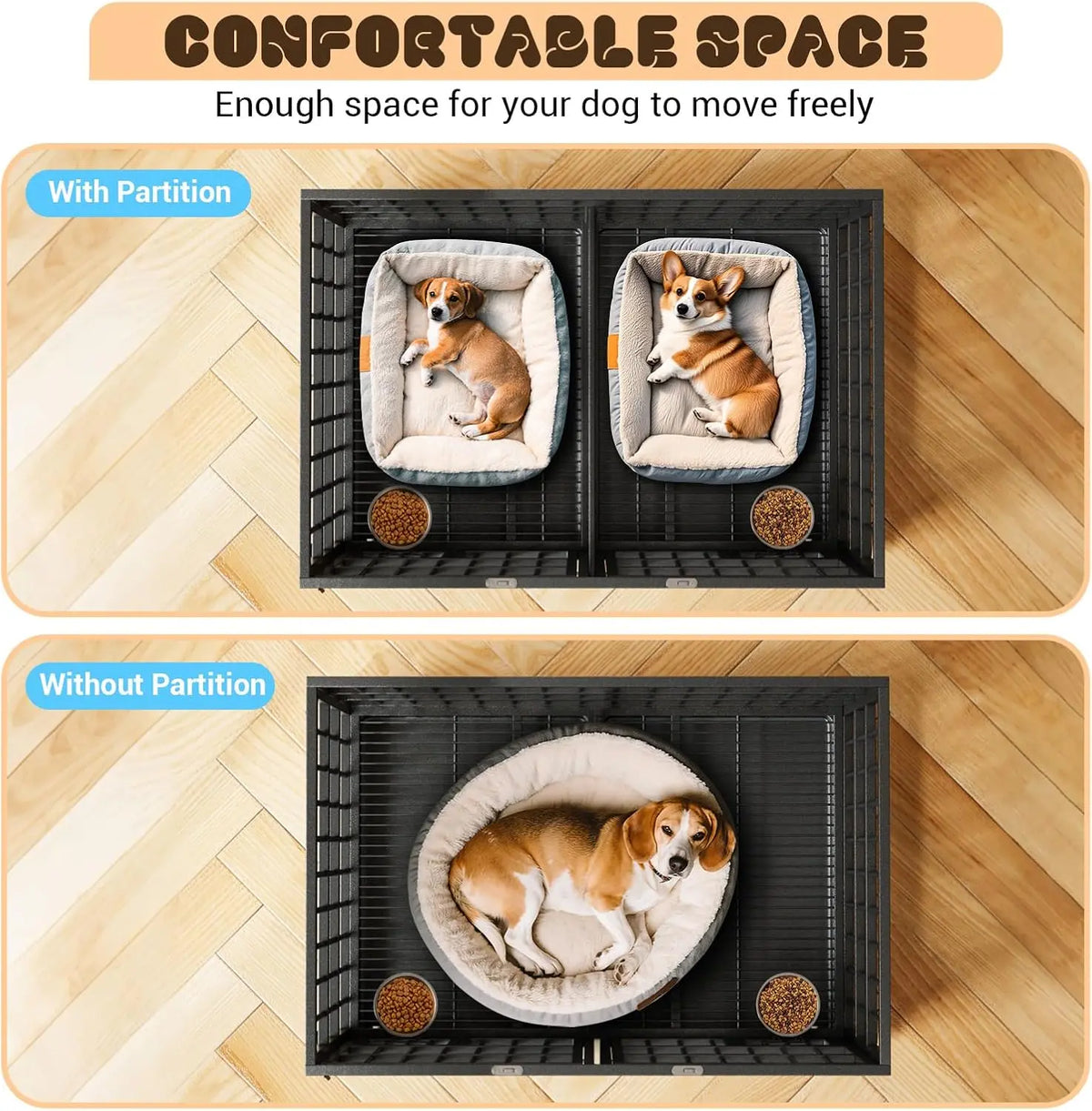 42" Metal Dog Crate with Wheels & Removable Tray
