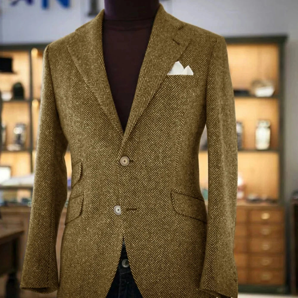 Men's Herringbone Single-Breasted Blazer
