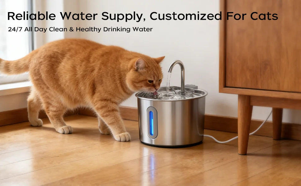 Cat Water Fountain Stainless Steel: 74oz/2.2L Cat Fountain for Drinking Pet Water Fountain for Cats Inside - Quiet Cats Water Bowl Dispenser - Kitty Drinking Fountains - for Pets& Small Animals Whispering Desires Shoppe