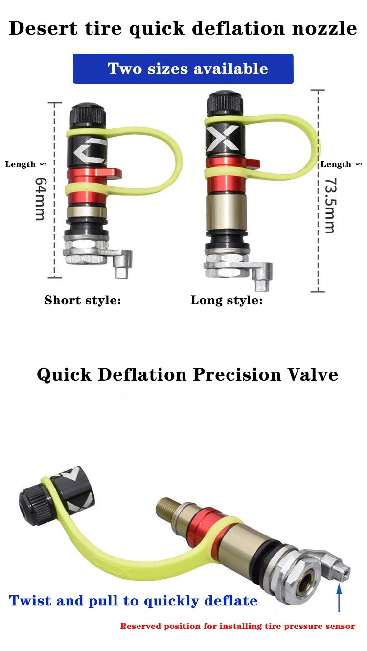 Off-Road Quick-Release Tire Valves – 64 or 73.5 mm