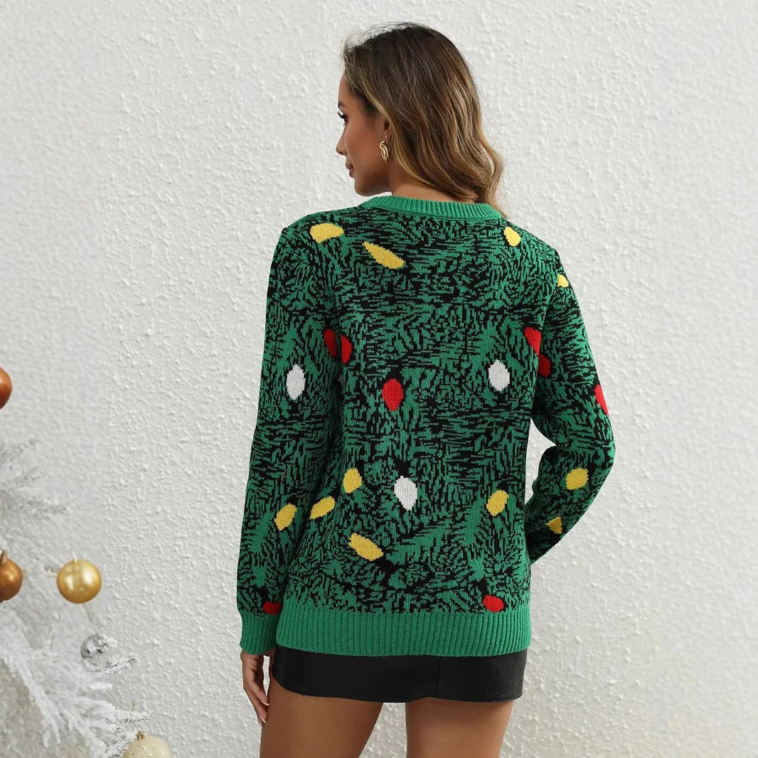 Women's Knitted Pullover Sweater Christmas Loose Round Neck Fashionable Cartoon Jacquard European American Style Casual Top Dsers