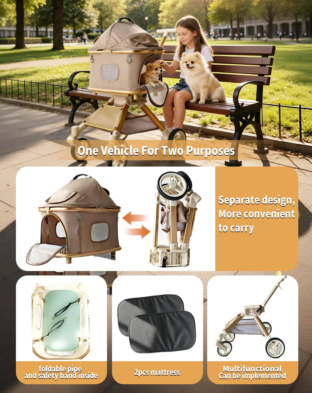 Pet Stroller for Dog & Cat, Pubby Stroller Upload to 55lbs,Dog Basket,Luxury Dog Stroller Whispering Desires Shoppe