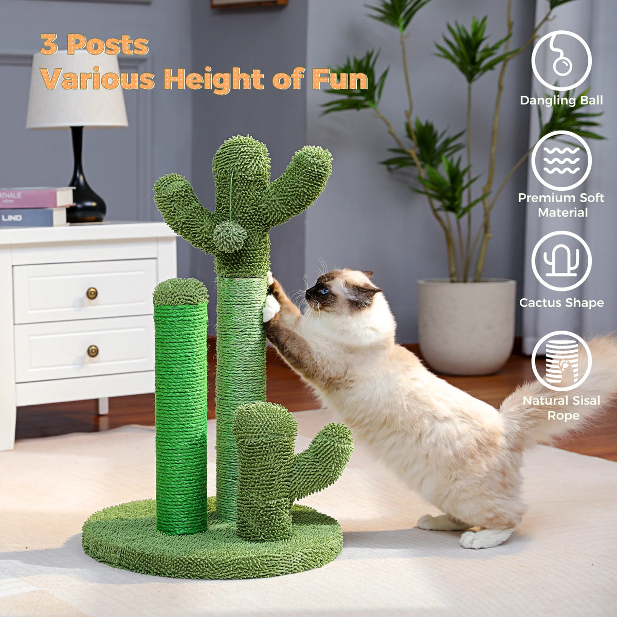 Cactus Cat Scratching Post with Three Poles
