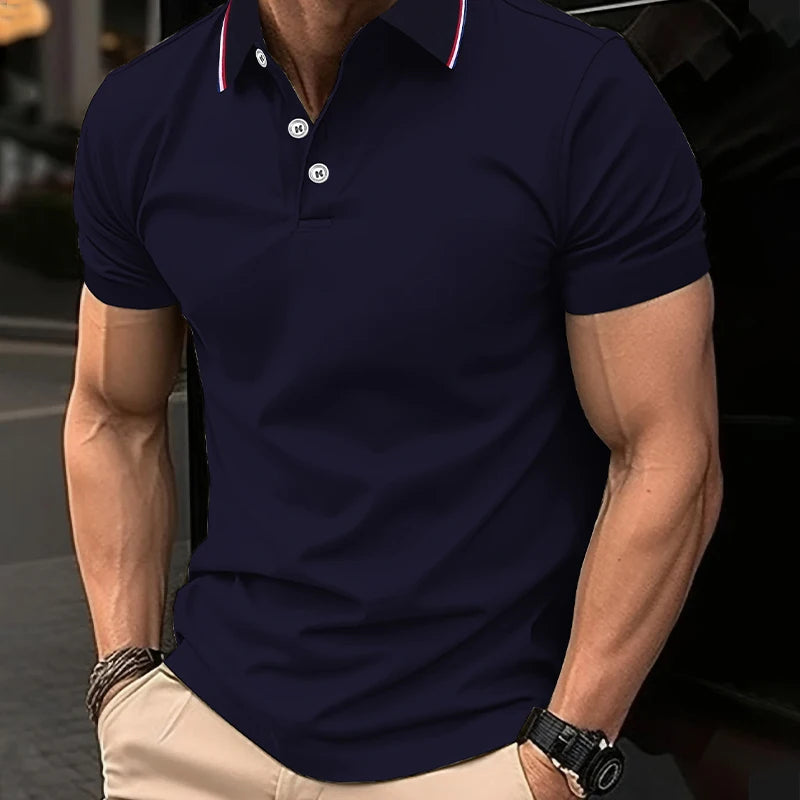 Men's Solid-Color Short-Sleeve Polo Shirt