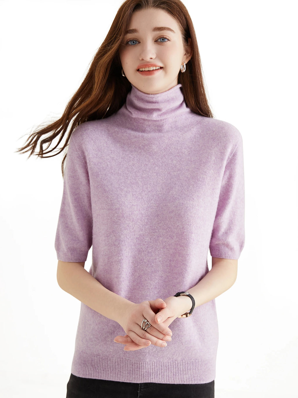 Women's Knit Tops Short Sleeve Fashion Women Sweaters New 100% Merino Wool Knitwears Vintage Sweater Turtleneck Pullover Clothes Dsers
