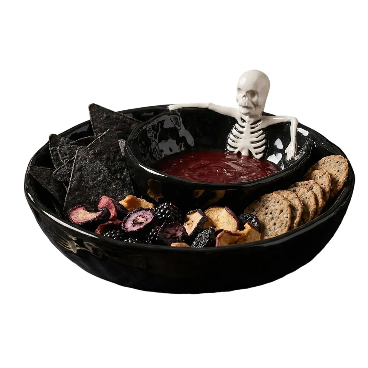 Skull-Shaped Ceramic Chip and Dip Bowl — 8.5 Inch