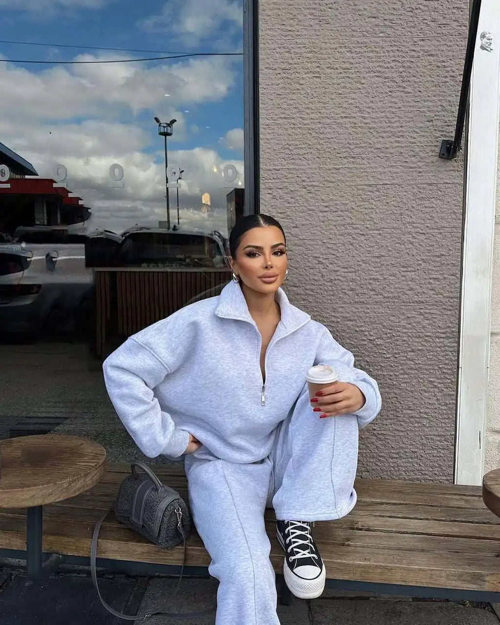 Women's Long-Sleeve Collared Top and Pants Set