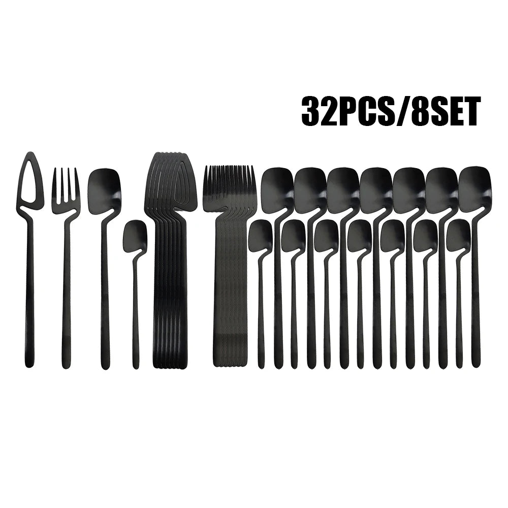 JANKNG Matte Stainless Steel Flatware — 32 Pieces