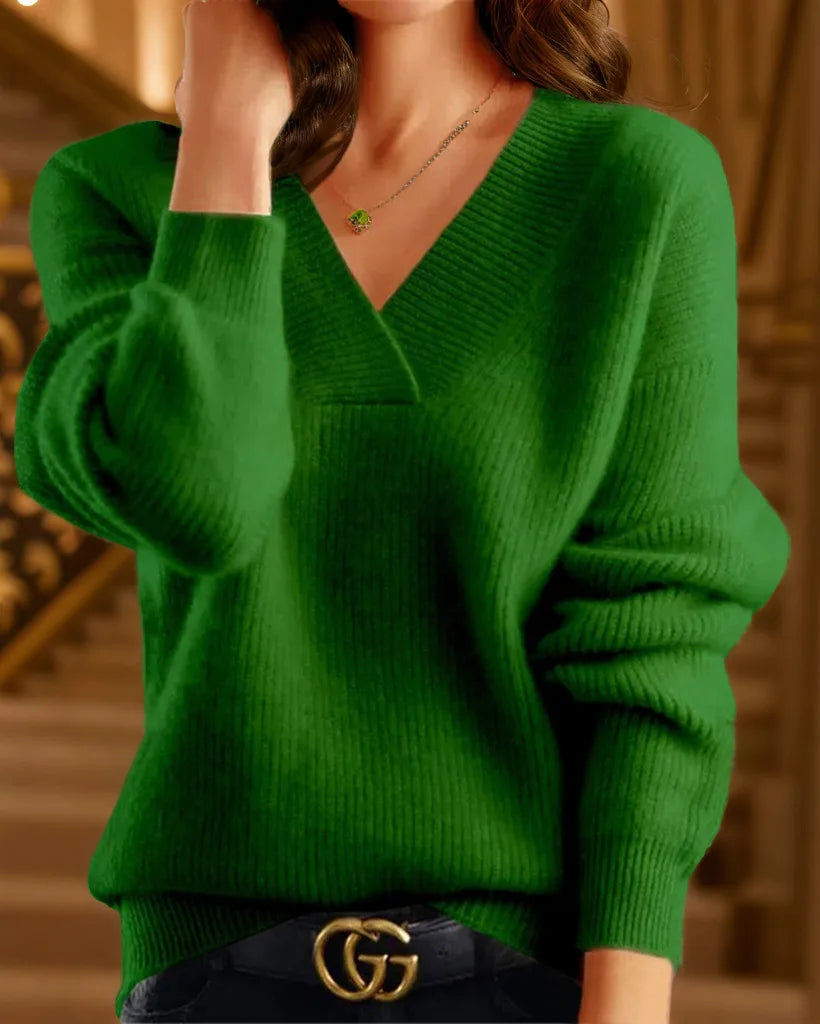 Women's Loose V-Neck Long-Sleeve Sweater