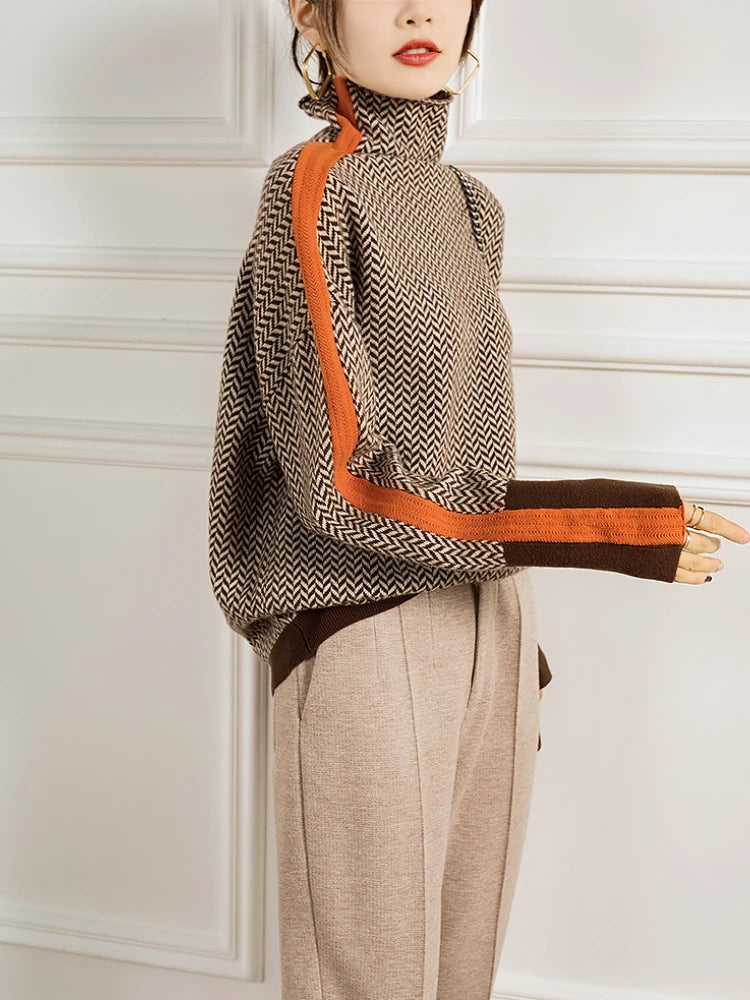 Women's Contrast-Color High-Neck Sweater