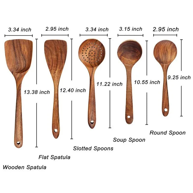 Teak Wood Cooking Utensils — Assorted Sets