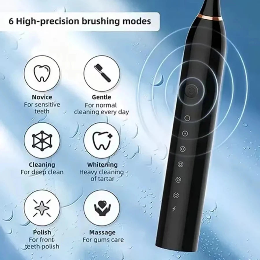 Rechargeable Electric Toothbrush with 4 Brush Heads