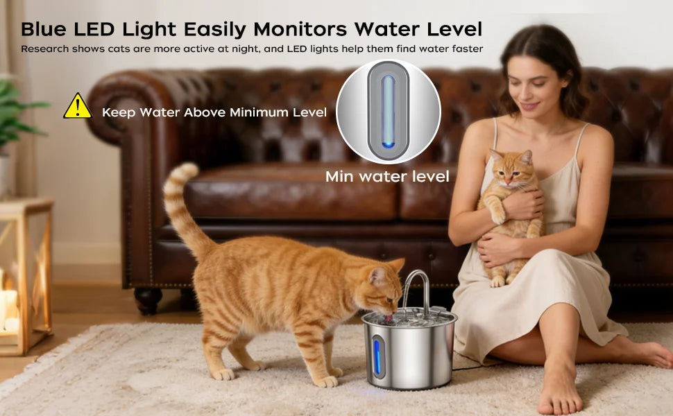 Cat Water Fountain Stainless Steel: 74oz/2.2L Cat Fountain for Drinking Pet Water Fountain for Cats Inside - Quiet Cats Water Bowl Dispenser - Kitty Drinking Fountains - for Pets& Small Animals Whispering Desires Shoppe