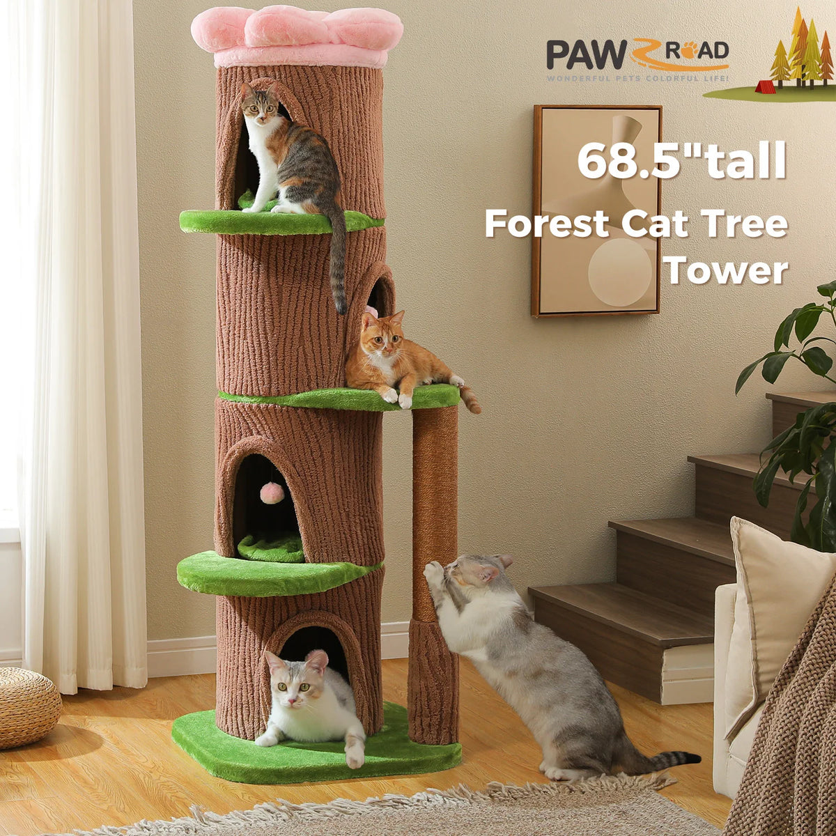 Large Cat Tree with Multiple Condos & Flower Bed