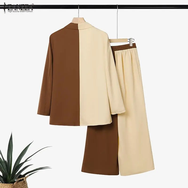 ZANZEA Patchwork Blouse and Pants Set