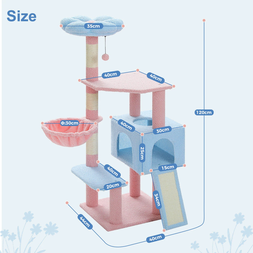 120cm Flower Cat Tree with Ramp & Hammock