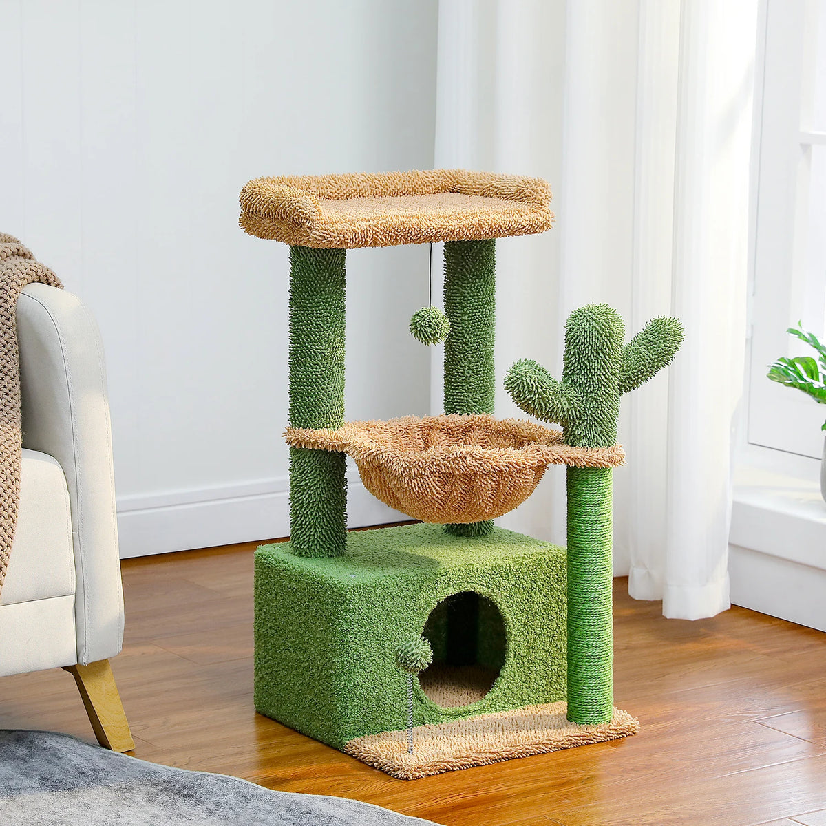 83cm Cactus Cat Tree with Condo & Hammock