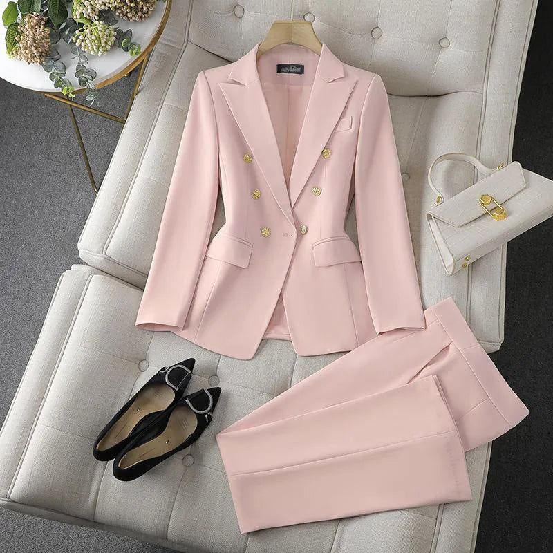 Women's Double-Breasted Blazer and Wide-Leg Pants Set