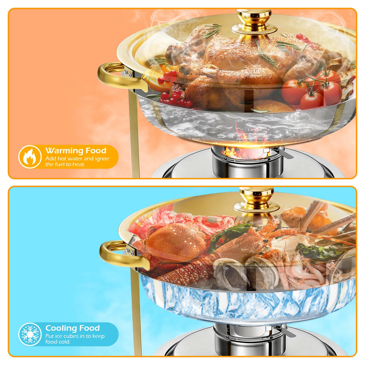 Round Stainless Steel Chafing Dishes — Assorted Packs