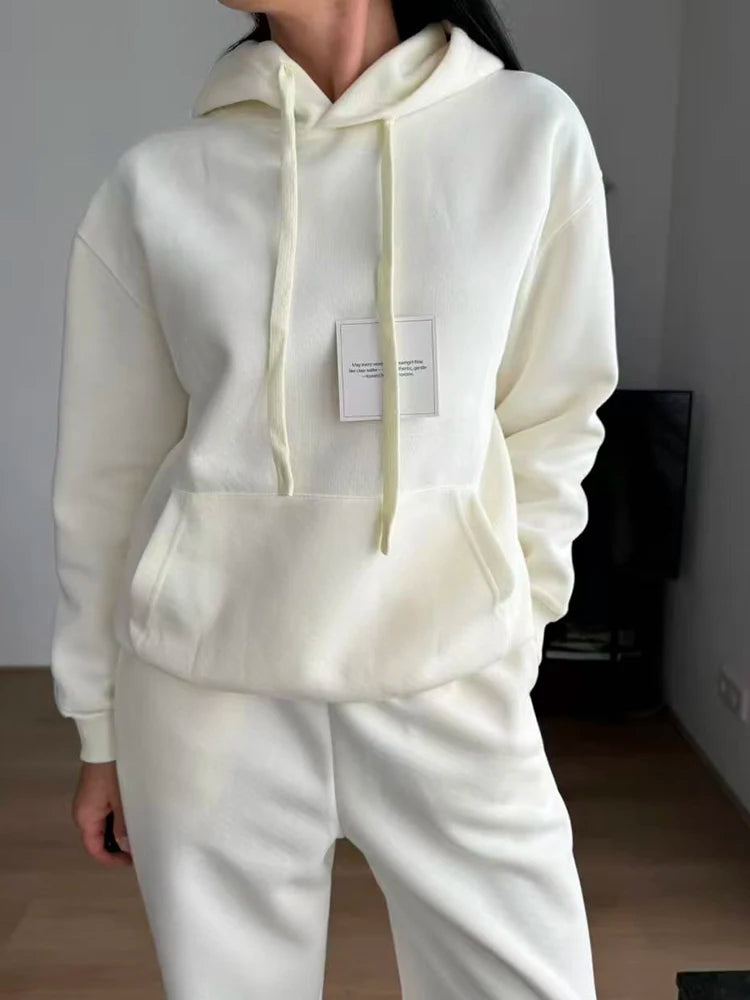 Women's Cotton-Blend Hoodie and Wide-Leg Pants Set