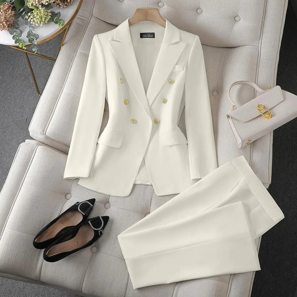 Women's Double-Breasted Blazer and Wide-Leg Pants Set