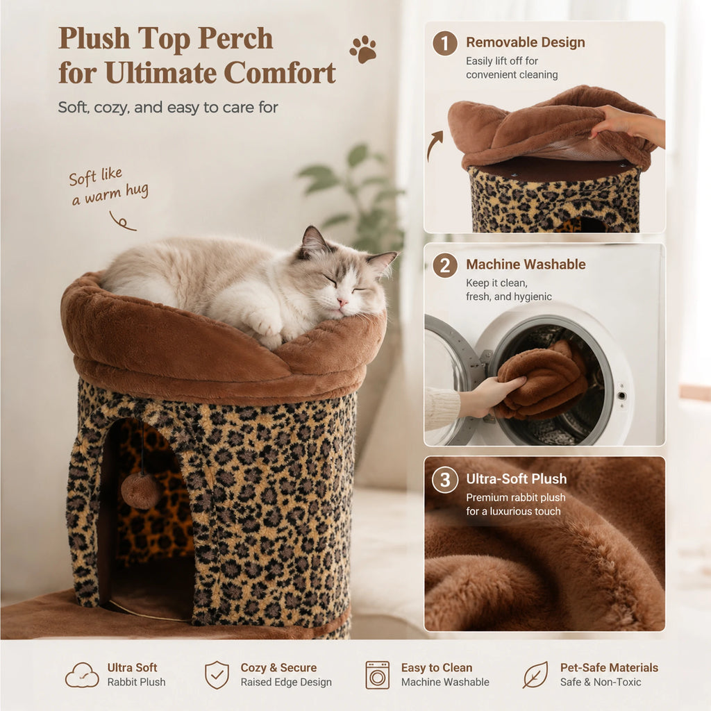 Large Cat Tree with Multiple Condos & Flower Bed