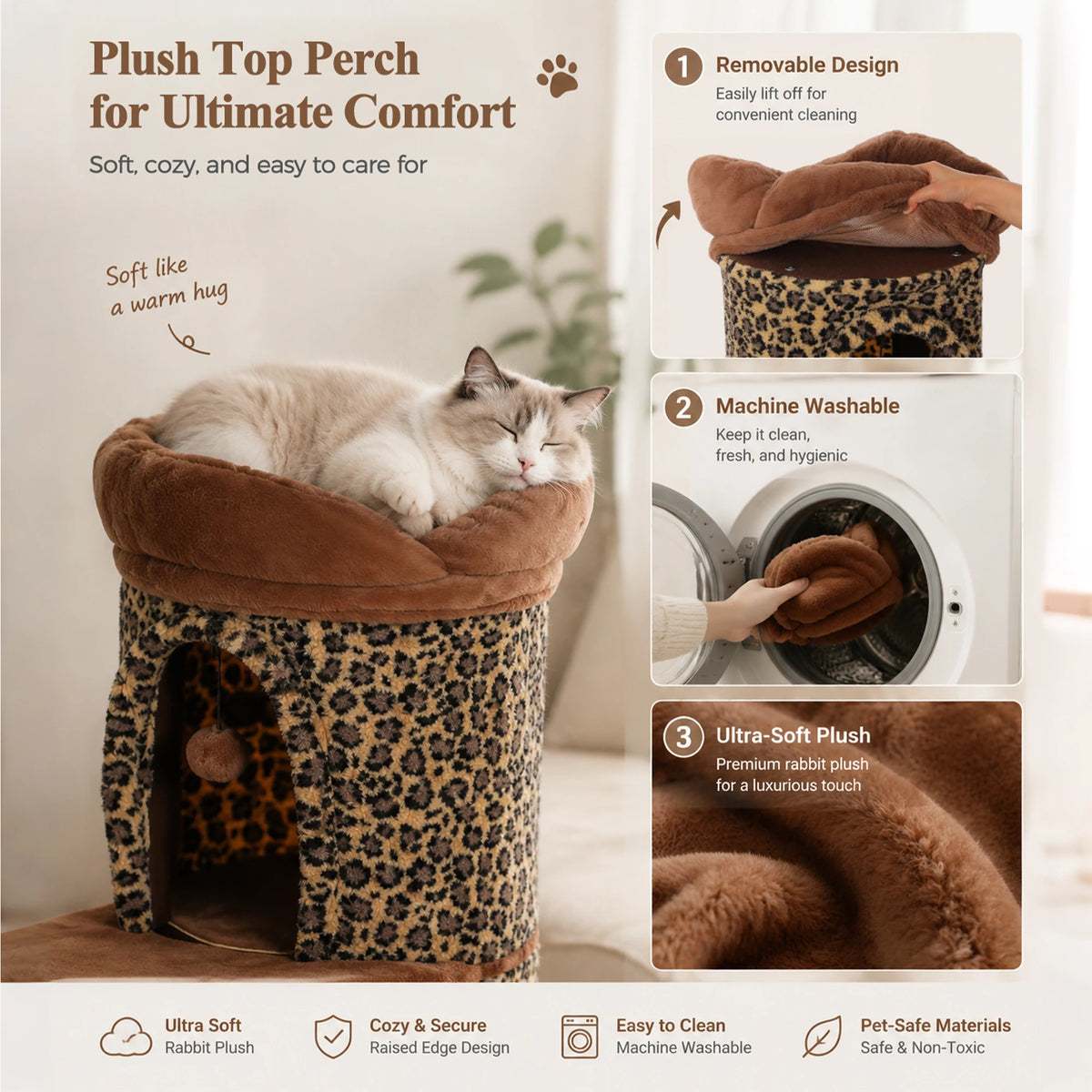 Large Cat Tree with Multiple Condos & Flower Bed