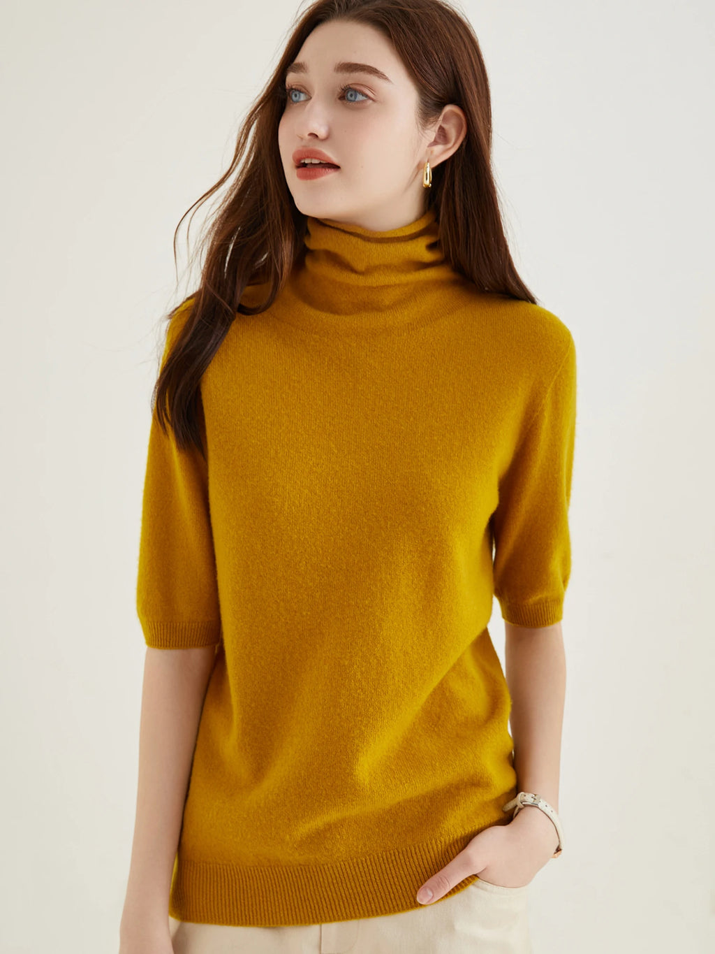 Women's Knit Tops Short Sleeve Fashion Women Sweaters New 100% Merino Wool Knitwears Vintage Sweater Turtleneck Pullover Clothes Dsers