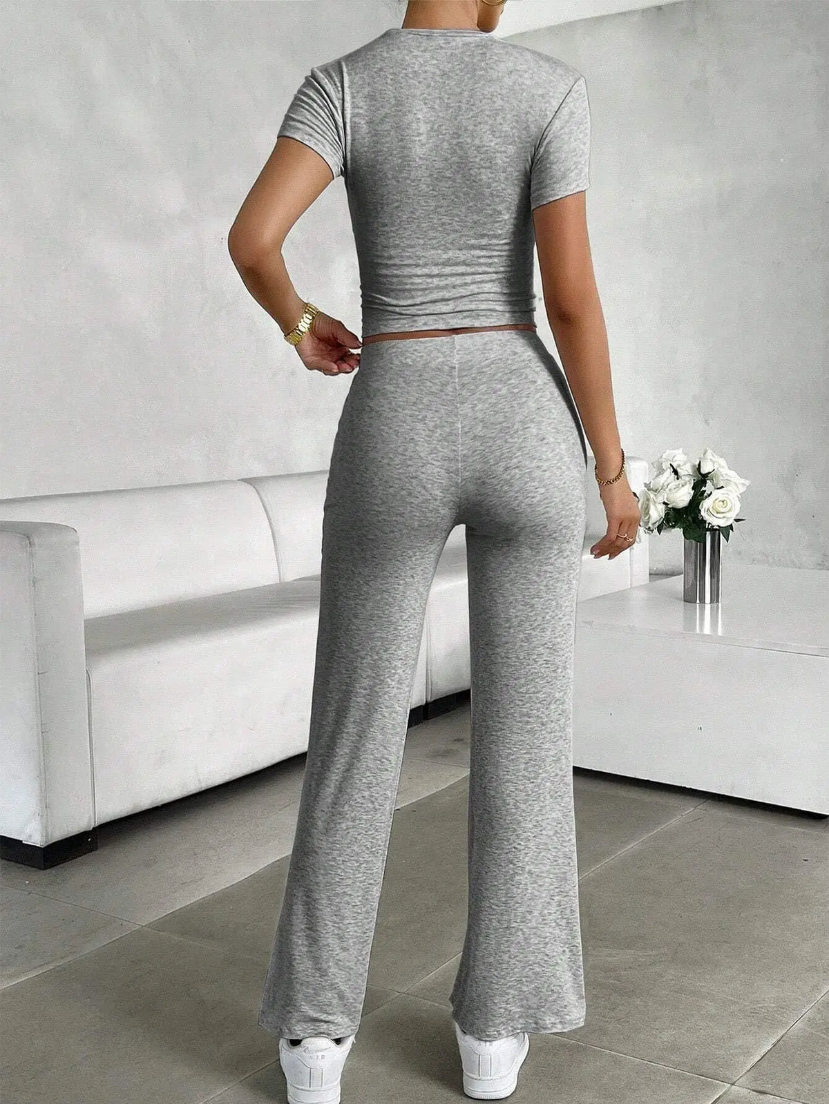 Solid Short-Sleeve Top & Pants Set