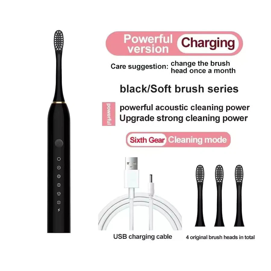 Rechargeable Electric Toothbrush with 4 Brush Heads