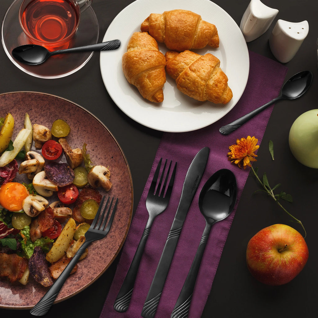 HANSMART Black Stainless Steel Flatware, 48 Pieces