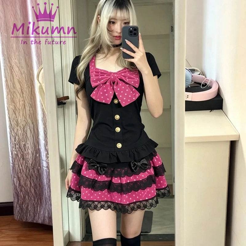 Women's Bow Top and Tiered Mini Skirt — Separates or Set