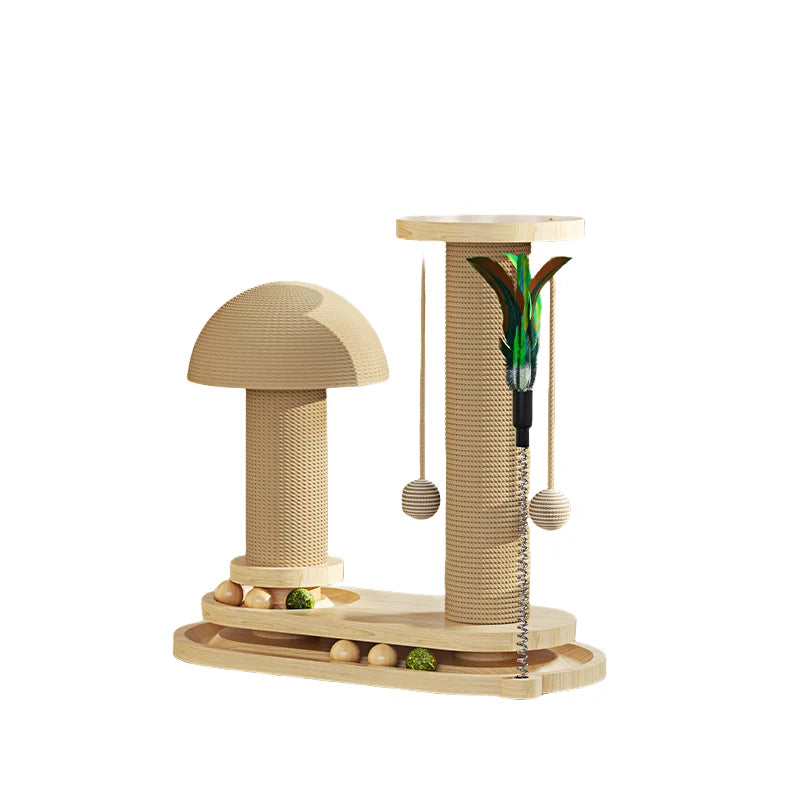 Interactive Cat Scratching Tower with Ball Track