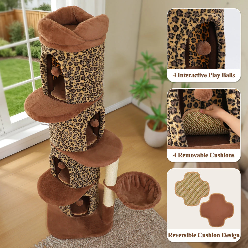 Large Cat Tree with Multiple Condos & Flower Bed