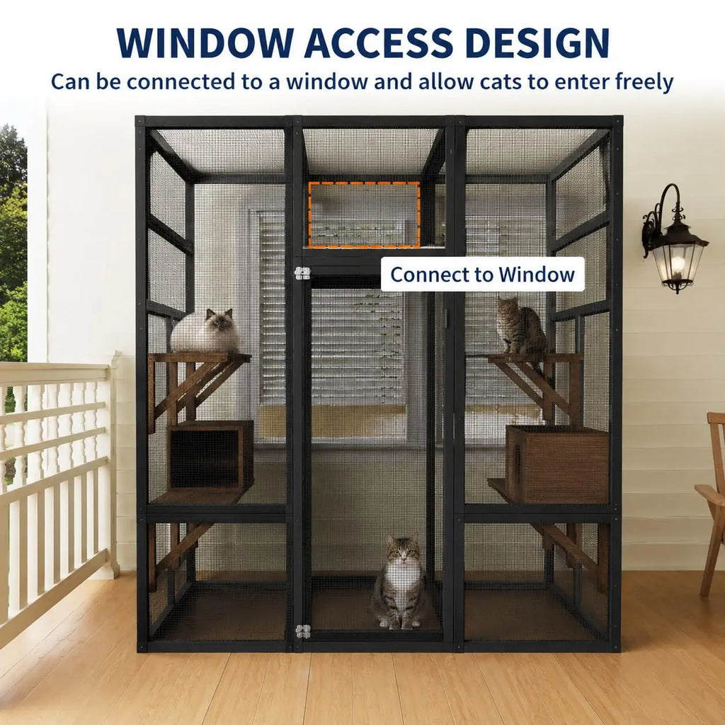 70" Wooden Outdoor Catio with Platforms & Rest Boxes