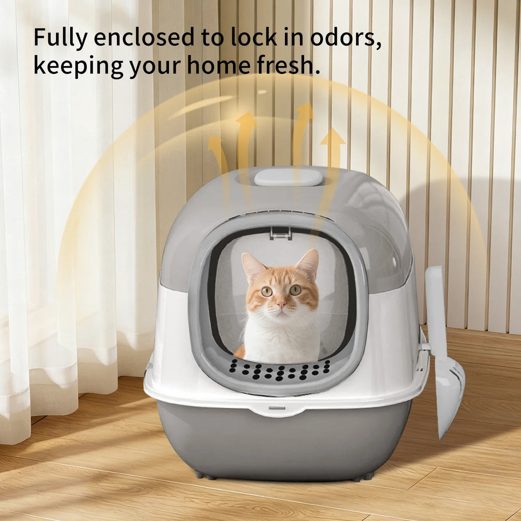 Switchable Open/Semi-Enclosed Cat Litter Box, Extra Large Jumbo Size for Multi-Cat Households, Splash-Proof and Anti-Tracking, Dual-Mode Over-the-Top Litter Pan, Low-Entry for Easy Cleaning, Suitable for Cats of Different Siz Whispering Desires Shoppe