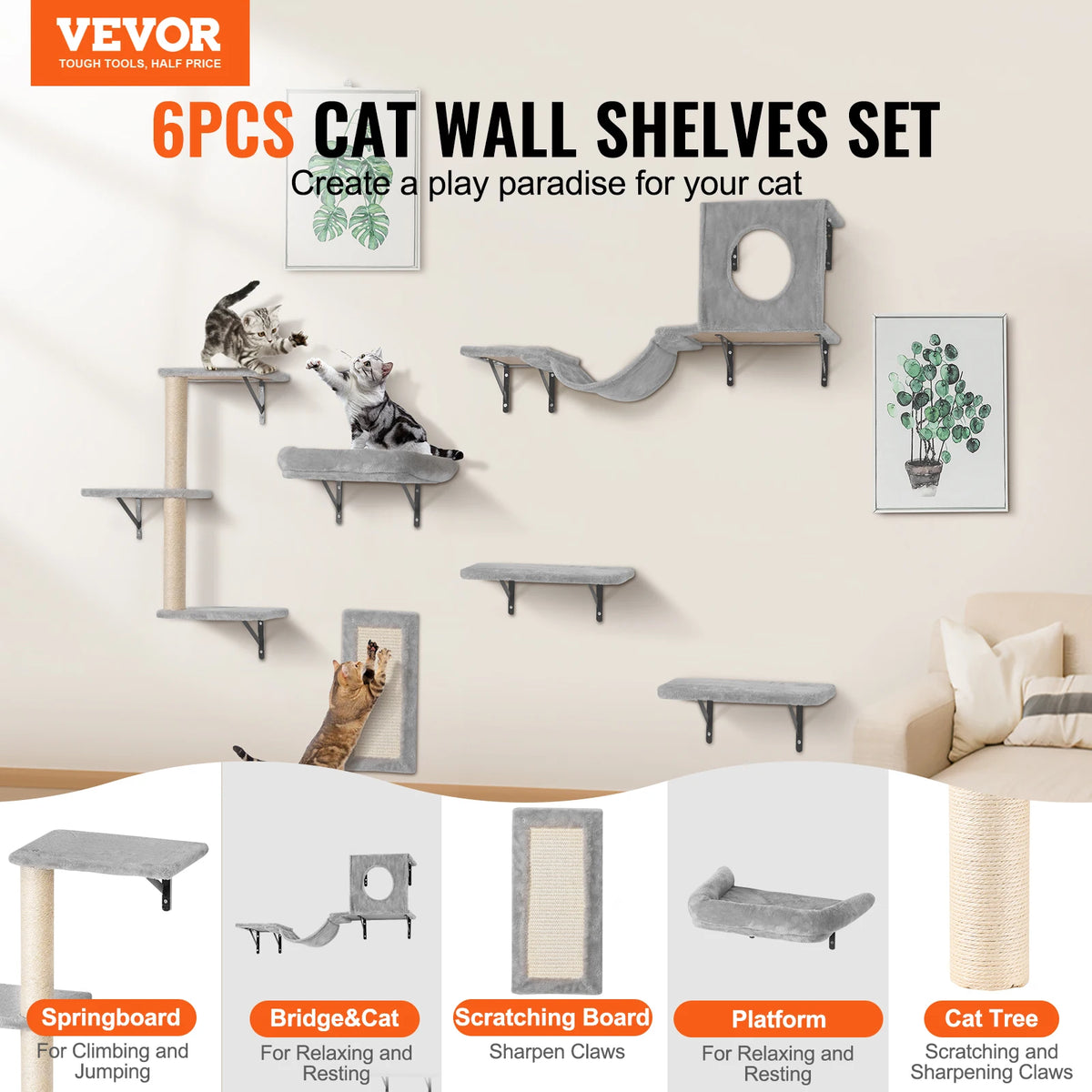 SucceBuy Wall Mounted Cat Shelves Cat Wall Shelves and Perches with Jumping Boards Cat Tree & Cat Grip Cat Furniture and Shelves Whispering Desires Shoppe