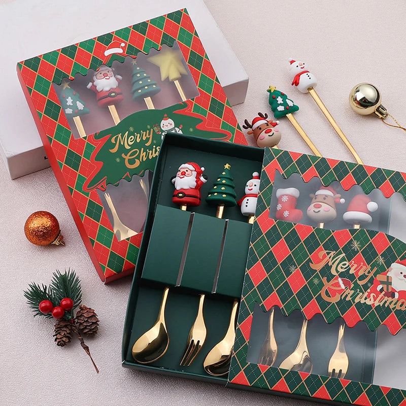 Christmas Stainless Steel Fork and Spoon Sets