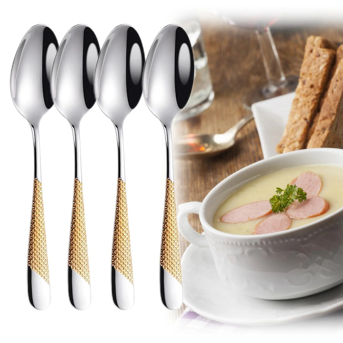 Hammered-Handle Stainless Steel Dinner Spoons