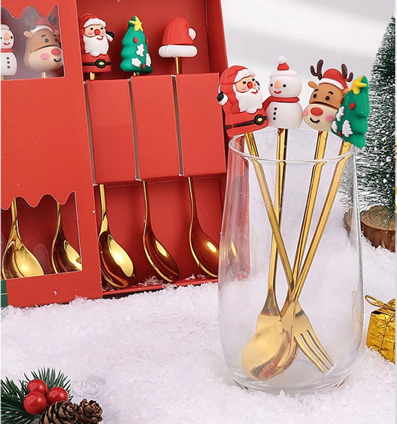 Christmas Stainless Steel Fork and Spoon Sets